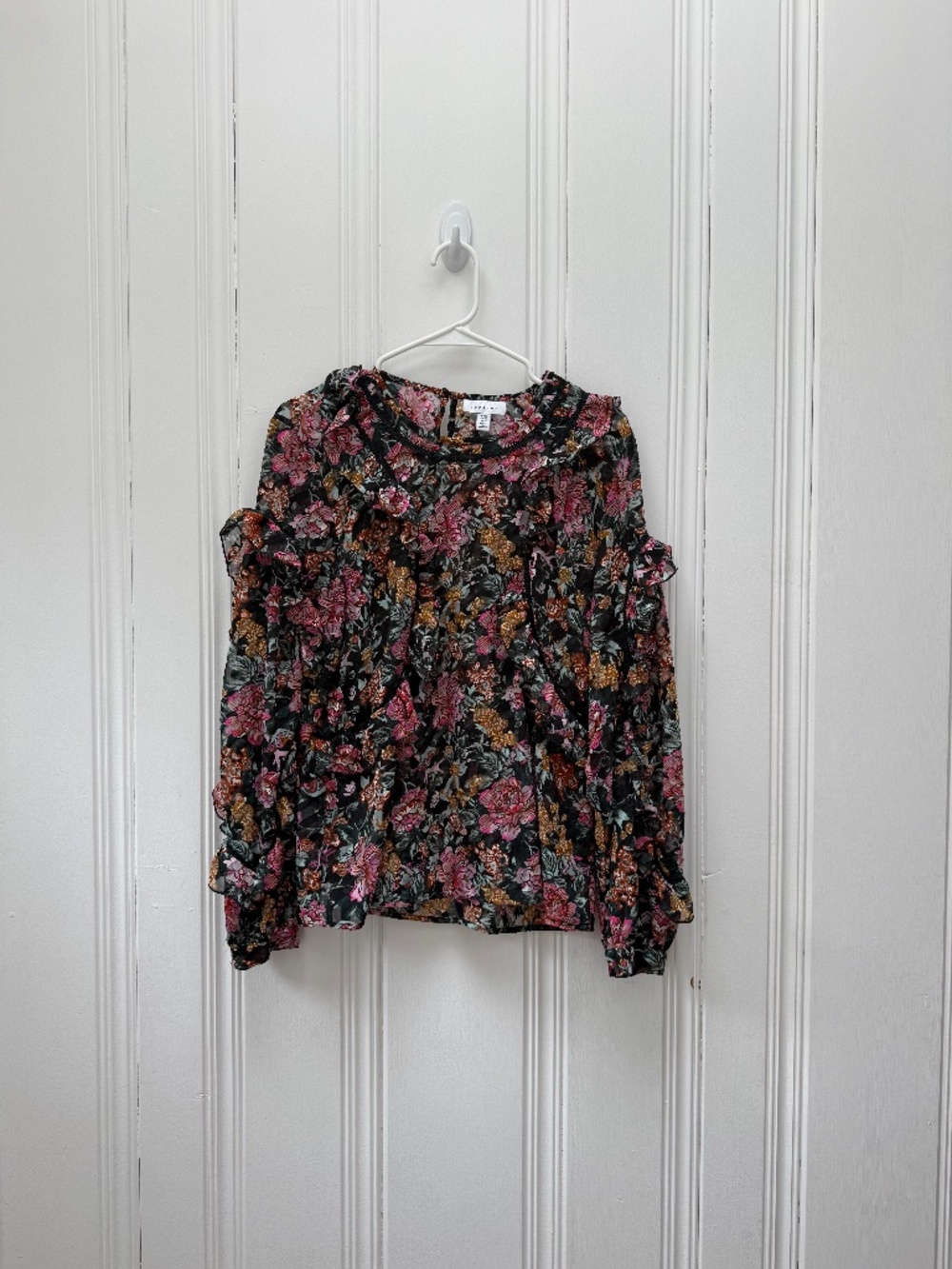 Topshop Floral Ruffle Long Sleeve Blouse